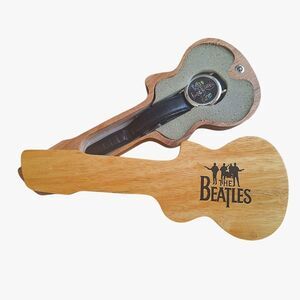 The Beatles Watch in wooden guitar case Apple Stainless Japan 9" Collectible